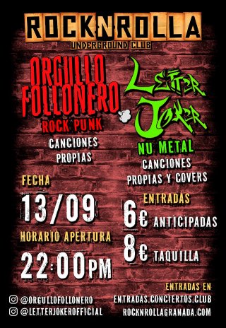 Orgullo Follonero + Letter Joker - Rocknrolla Granada - 13 septiembre 2024